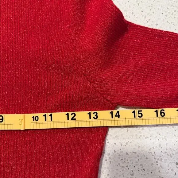 Free People Red Metallic Knit Long Sleeve Sweater Dress Small Holiday Cocktail - Picture 6 of 7